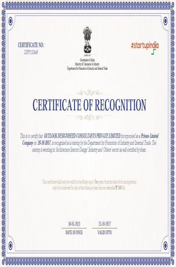 Startup India recognition certificate