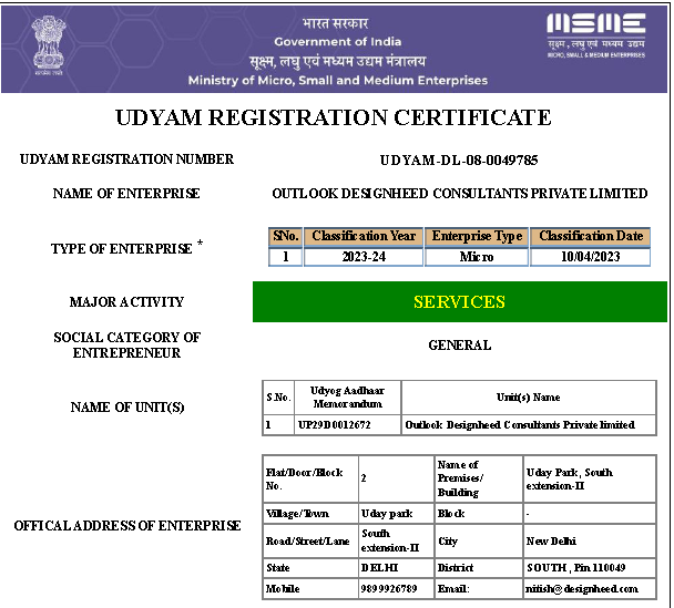 MSME Udyam registration certificate